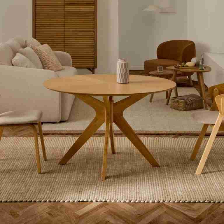 Kave Home Ronde Eettafel Naanim Eiken en rubberhout, 120cm