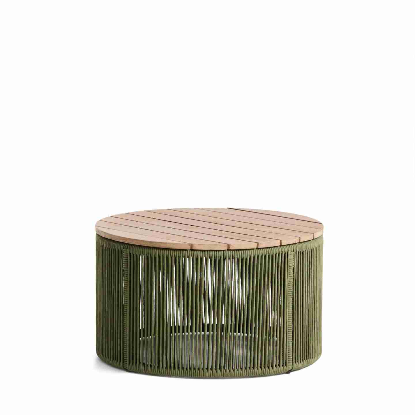 Kave Home Ronde Salontafel Dandara Acaciahout en touw, 60cm - Donkergroen