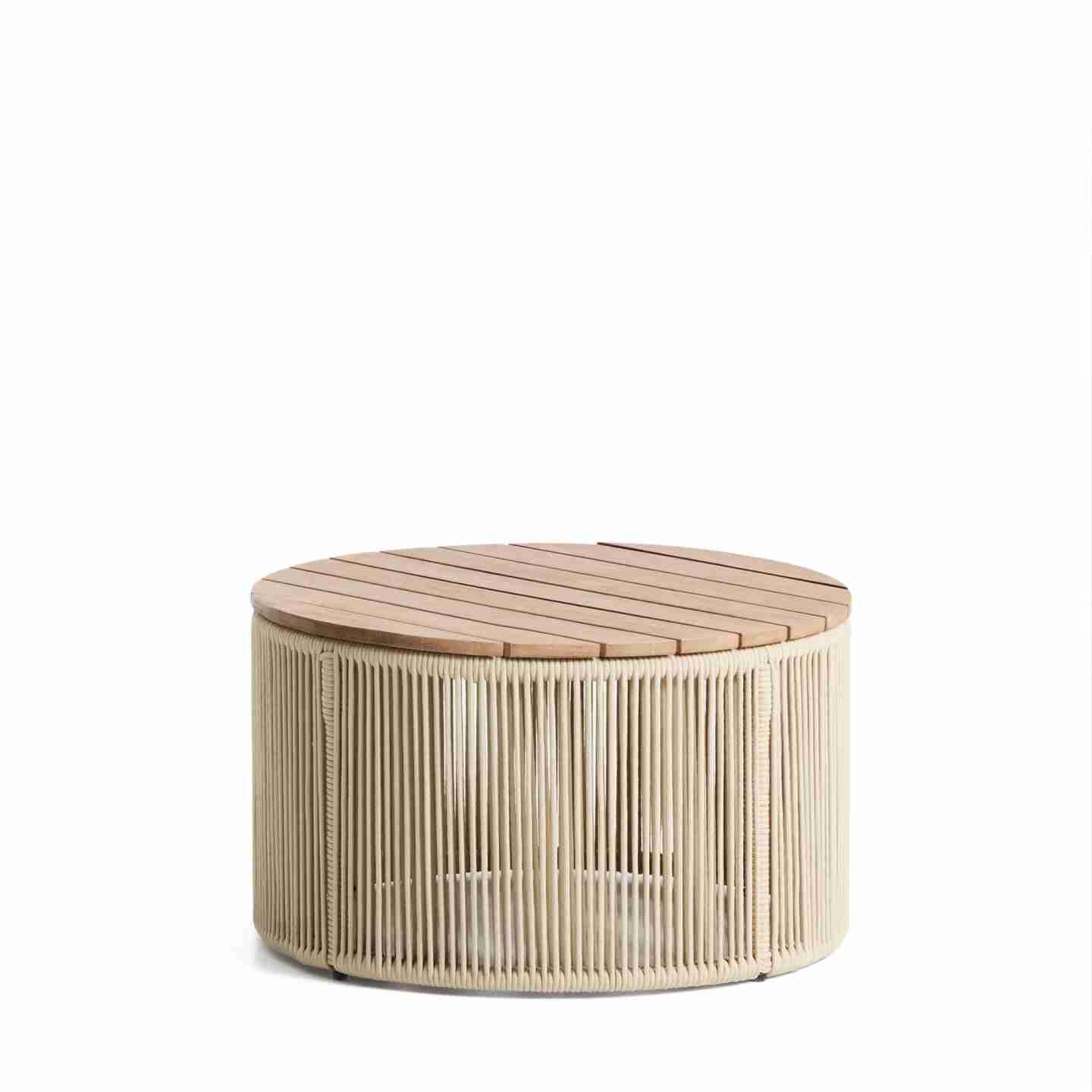 Kave Home Ronde Salontafel Dandara Acaciahout en touw, 60cm - Ecru