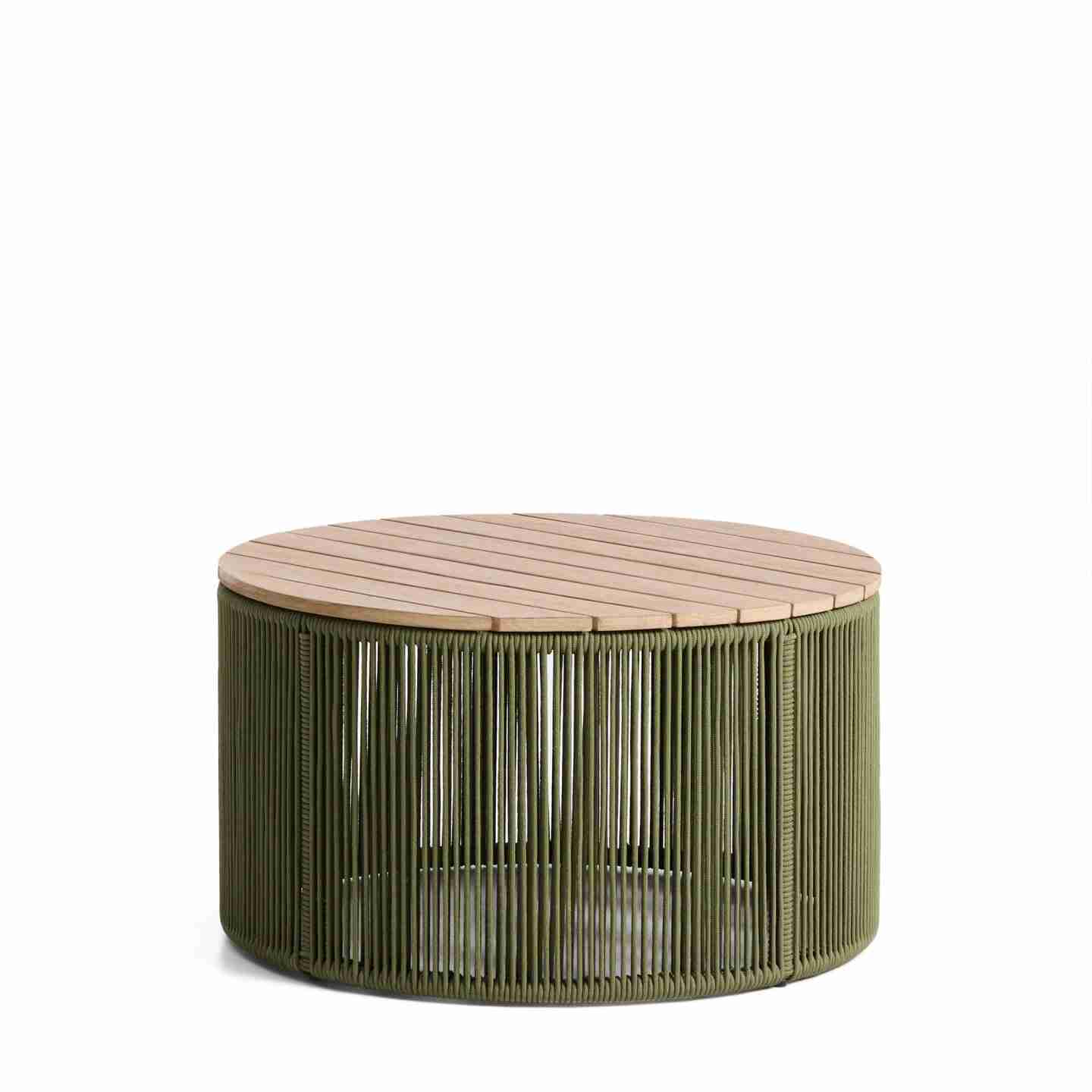 Kave Home Ronde Salontafel Dandara Acaciahout en touw, 70cm - Donkergroen
