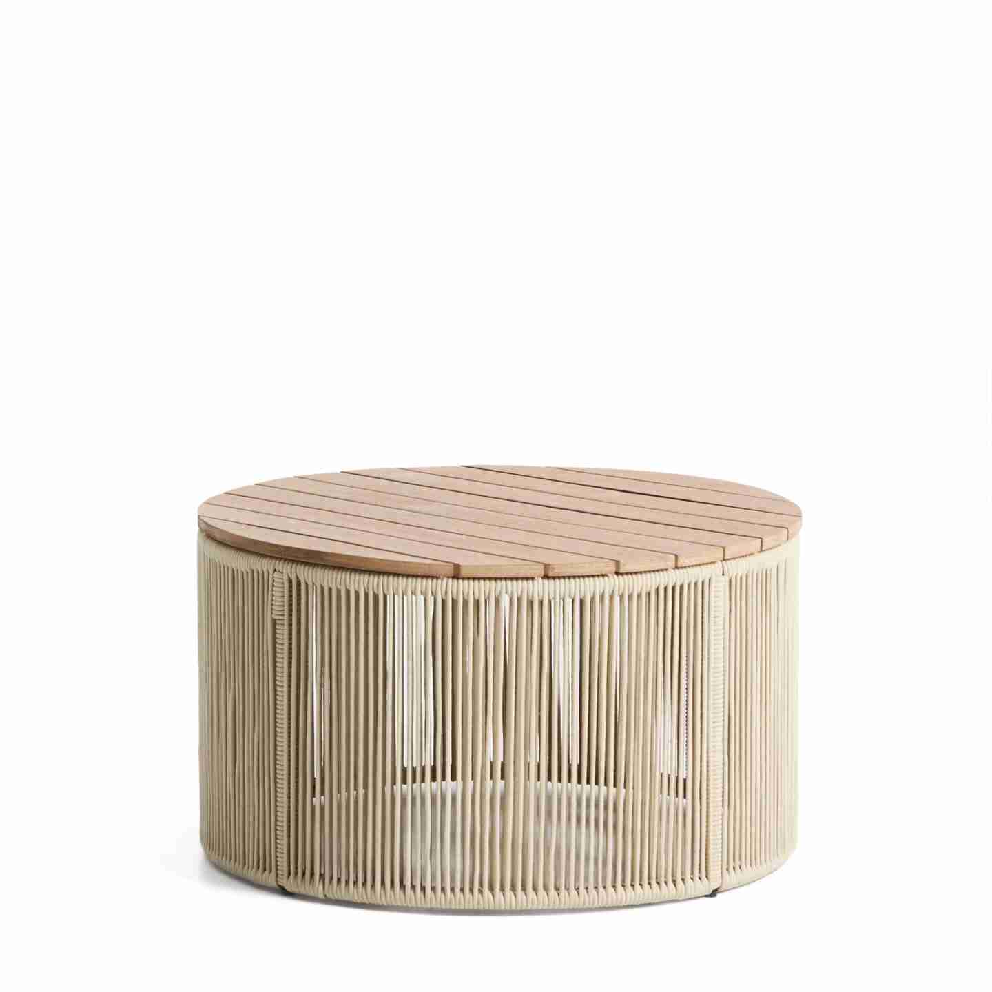 Kave Home Ronde Salontafel Dandara Acaciahout en touw, 70cm - Ecru