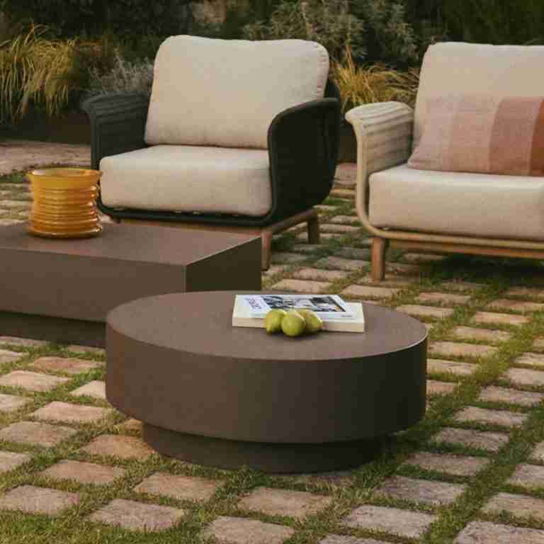 Kave Home Ronde Salontafel Garbet Cement, 80cm - Bruin