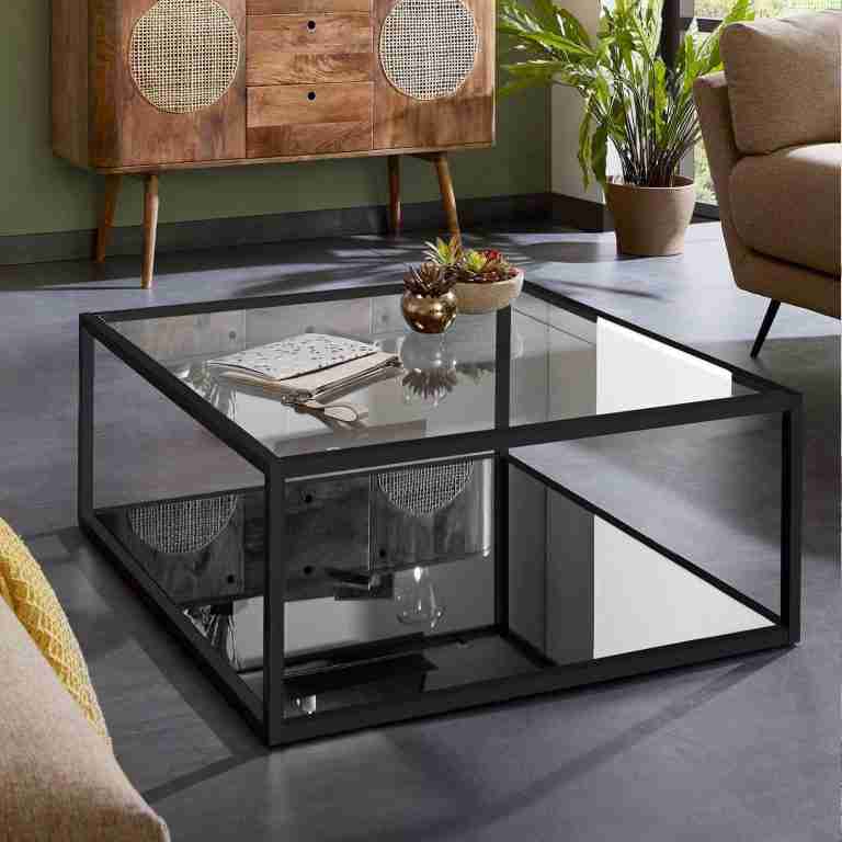 Kave Home Salontafel Blackhill Glas met zwart frame, 80 x 80cm - Vierkant