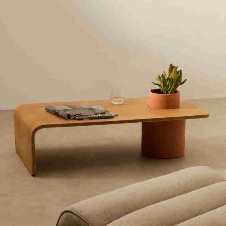 Kave Home Salontafel Olaria Terracotta en eiken, 110 x 60cm - Bruin