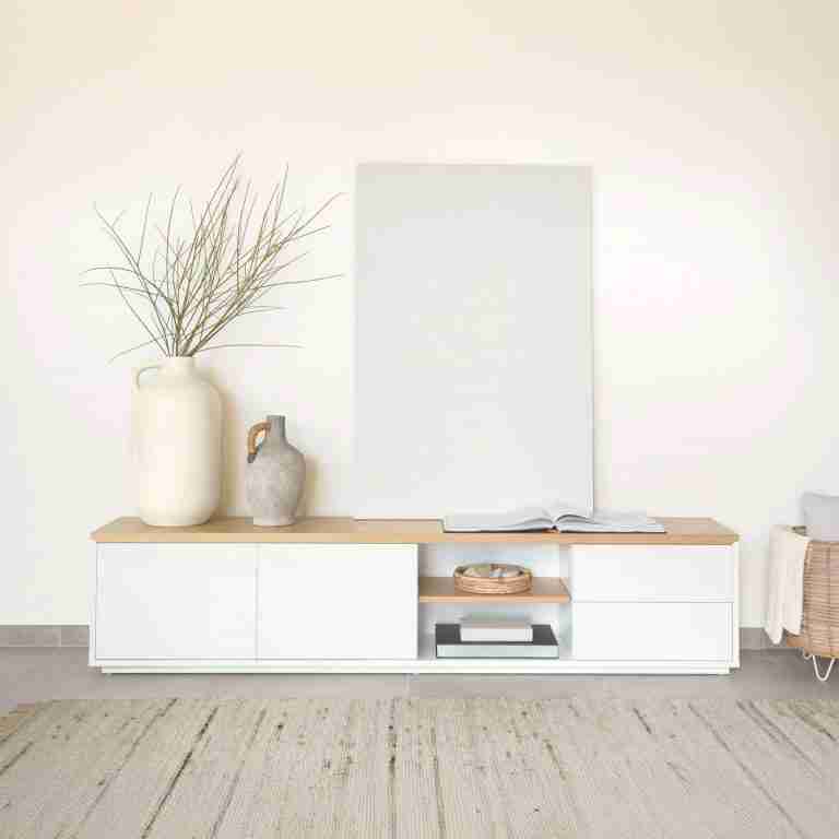 Kave Home TV-meubel Abilen Eiken, 200 x 44cm - Wit