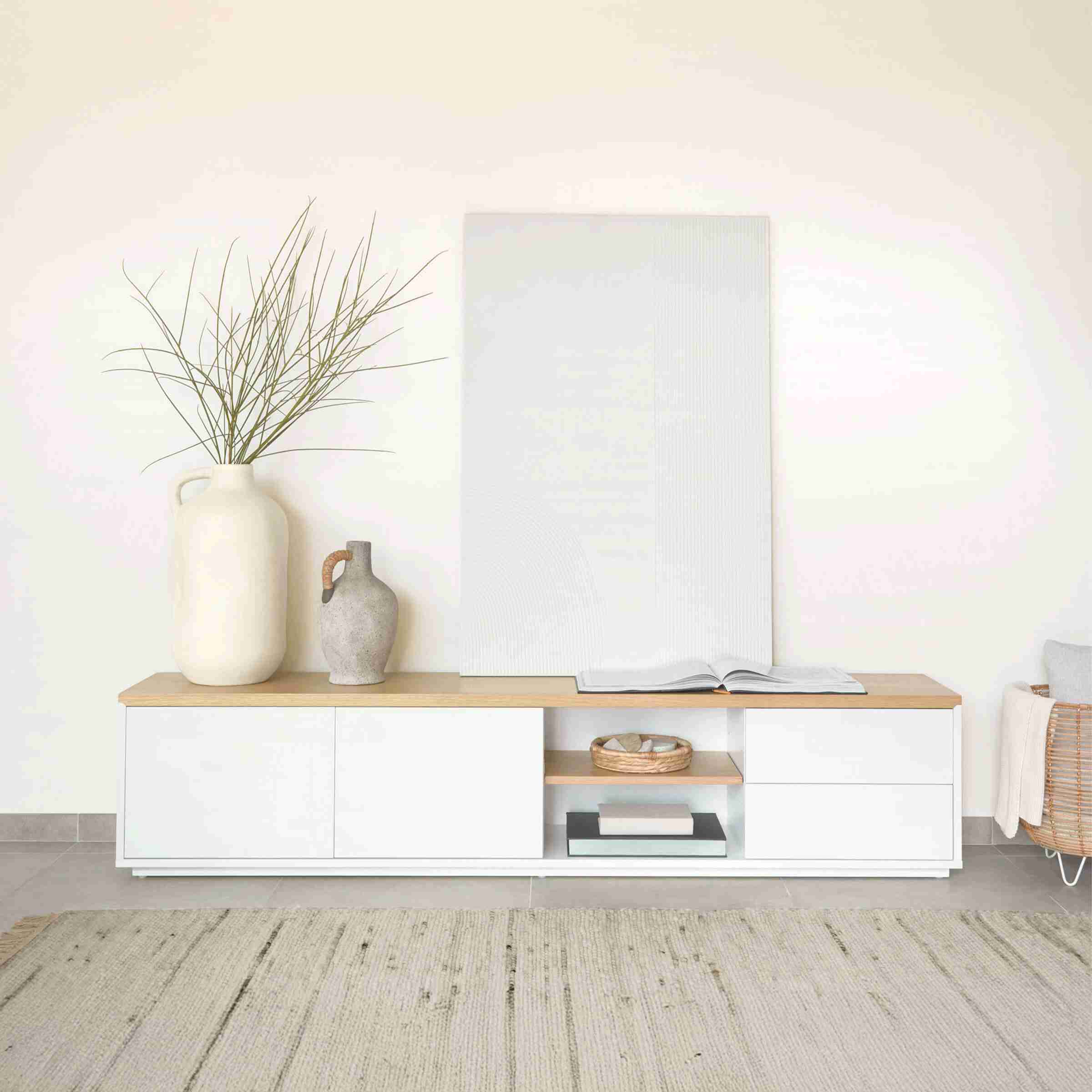 Kave Home TV-meubel Abilen Eiken, 200 x 44cm - Wit