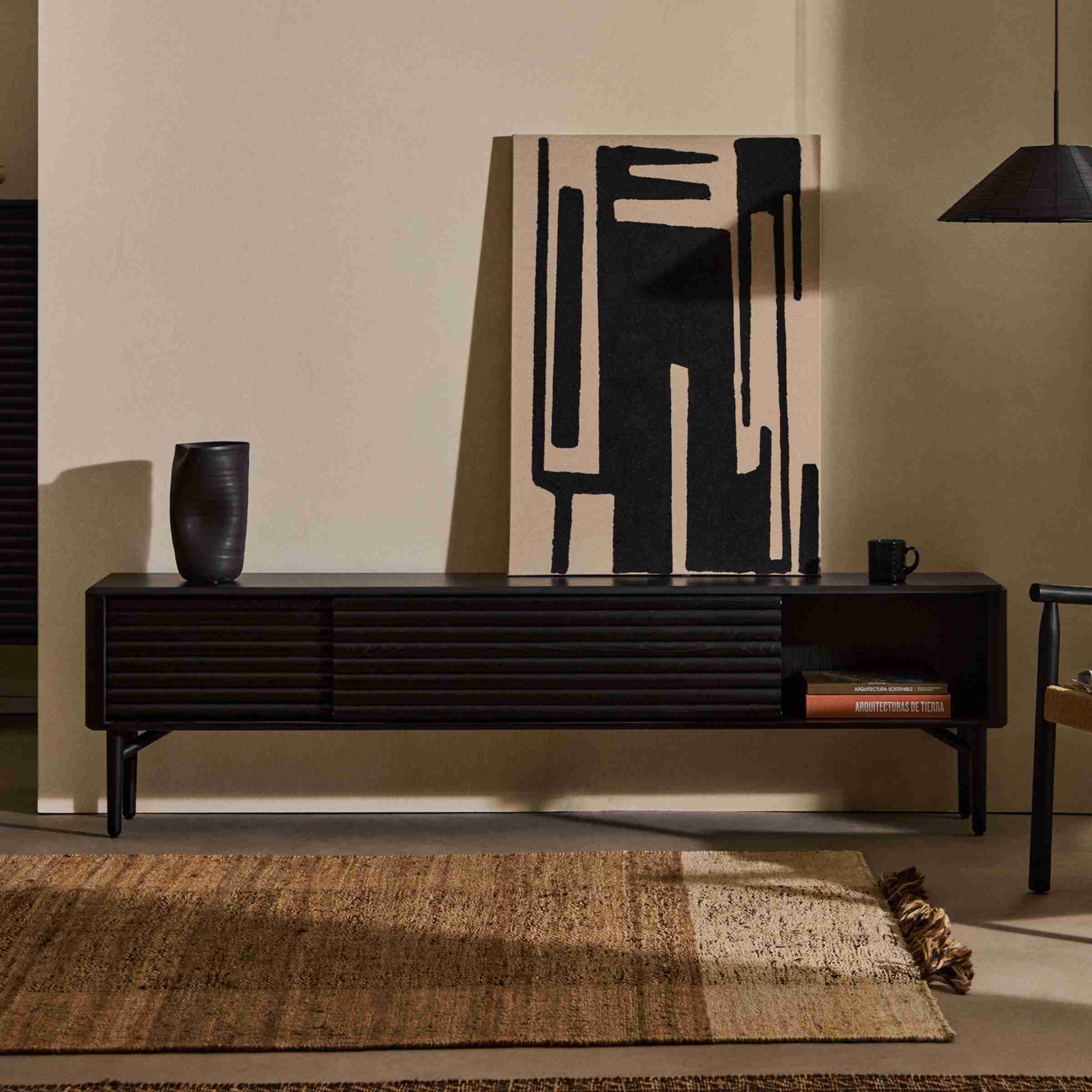 Kave Home TV-meubel Lenon Eikenhout, 200cm - Zwart