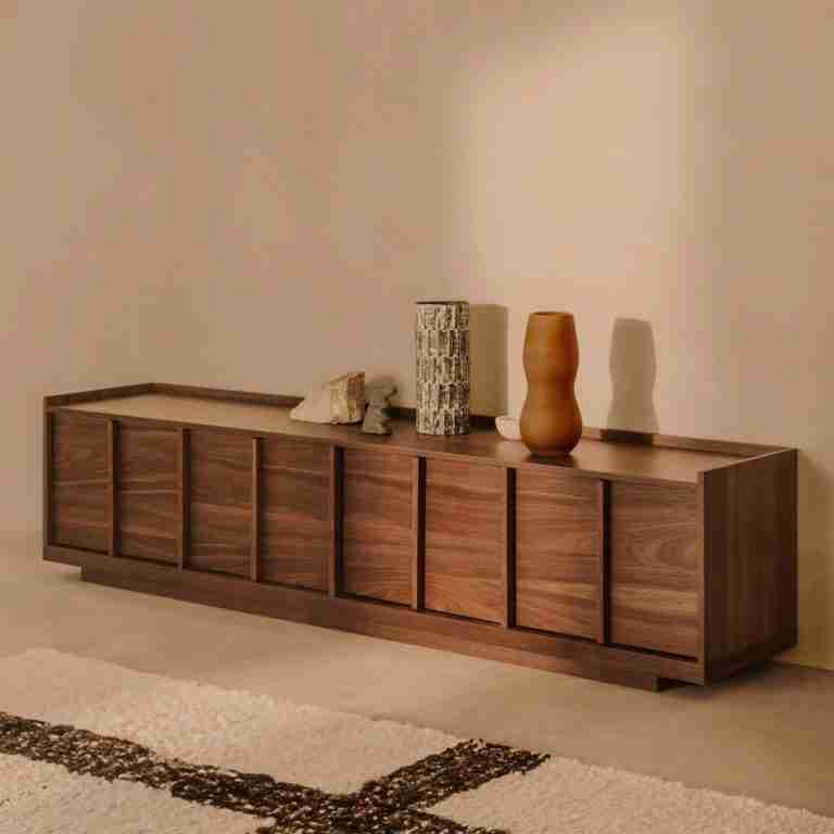 Kave Home TV-meubel Onix Notenfineer, 200cm - Bruin - Japandi