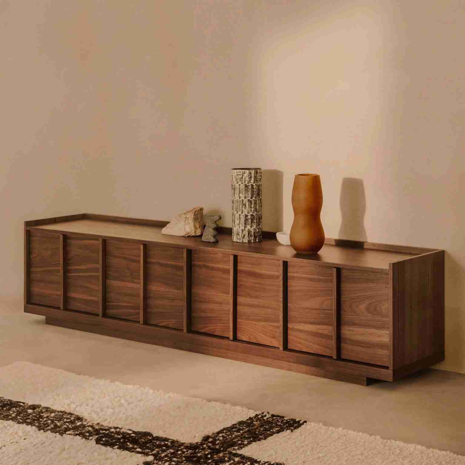 Kave Home TV-meubel Onix Notenfineer, 200cm - Bruin - Japandi