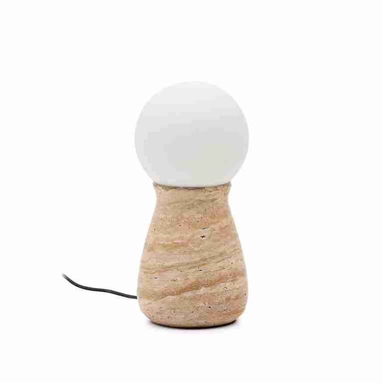 Kave Home Tafellamp Okeni Travertin en glas, 32cm - Taupe