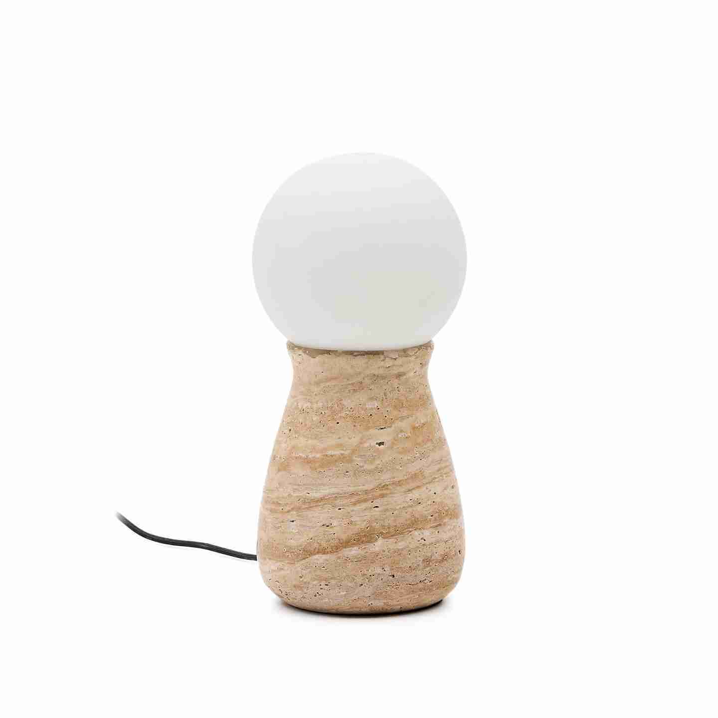 Kave Home Tafellamp Okeni Travertin en glas, 32cm - Taupe