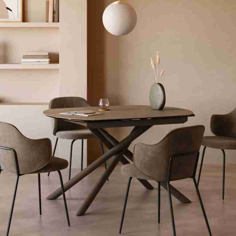 Kave Home Uitschuifbare Eettafel Yodalia Keramiek, 130-190 x 100cm - Bruin - Ovaal - Japandi