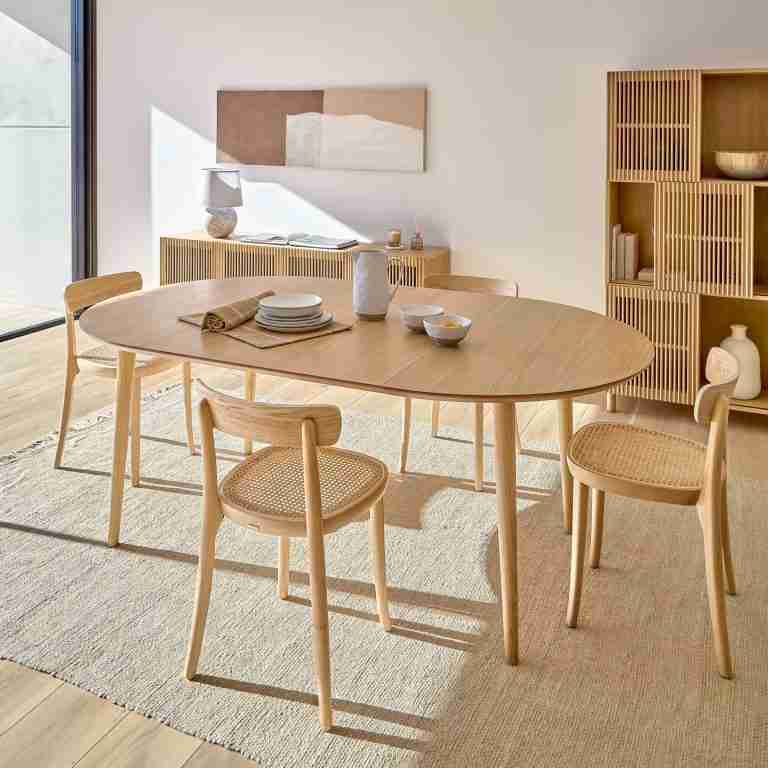 Kave Home Uitschuifbare Ronde Eettafel Oqui 120 - 200 x 120cm - Eiken Naturel - Japandi