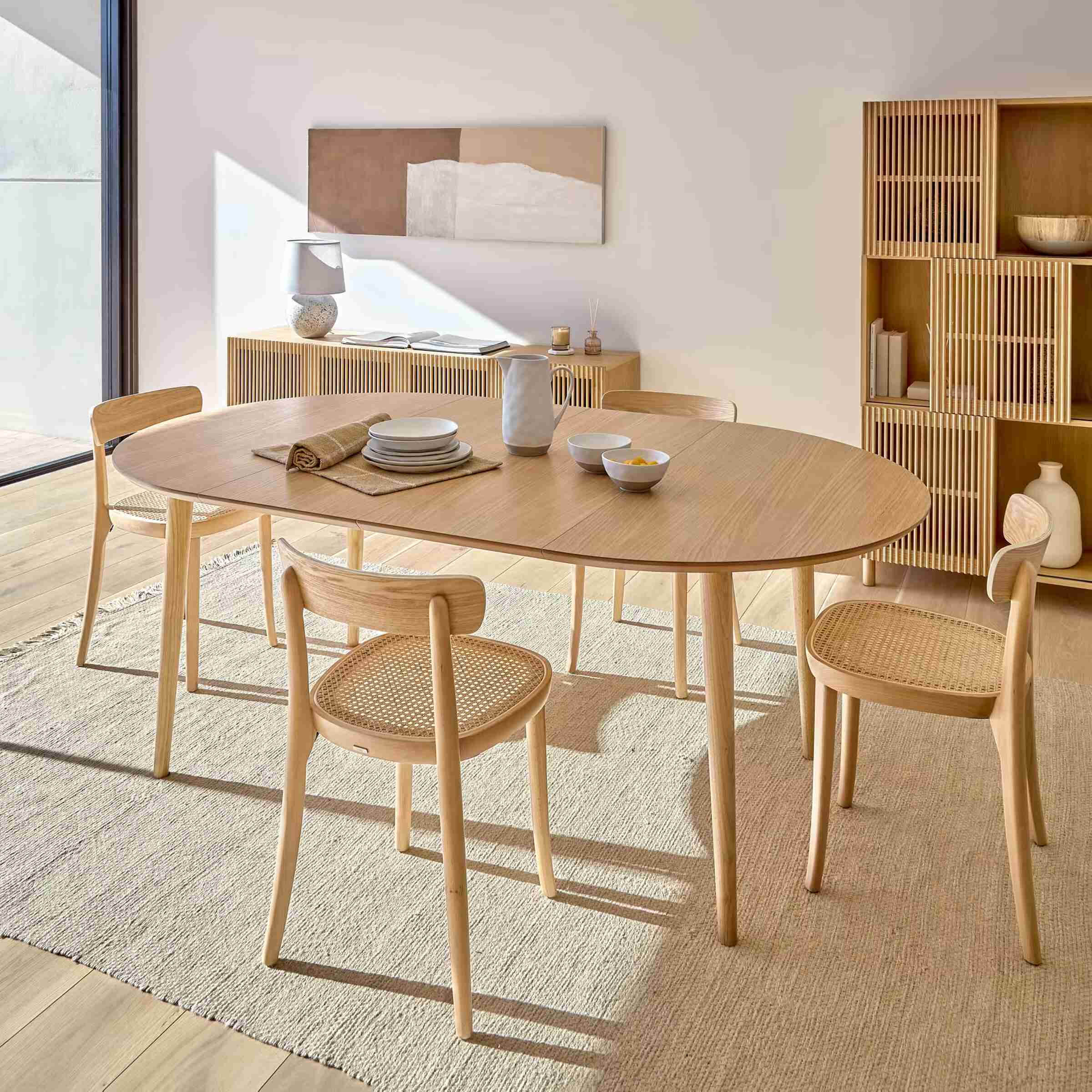 Kave Home Uitschuifbare Ronde Eettafel Oqui 120 - 200 x 120cm - Eiken Naturel - Japandi