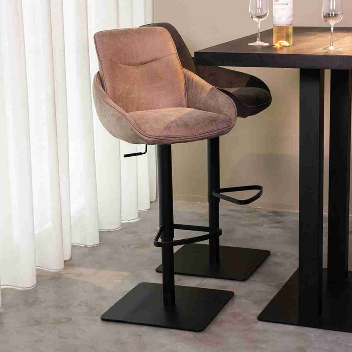 LABEL51 Draaibare Barkruk Beauty Micro Suede - Taupe (zithoogte 56-82cm)