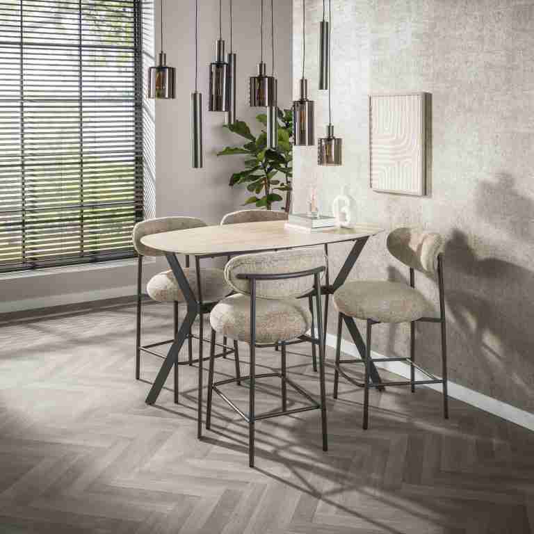 LifestyleFurn Bartafel Laycie Keramiek in Travertin-look, 140 x 75cm - Beige - Ovaal