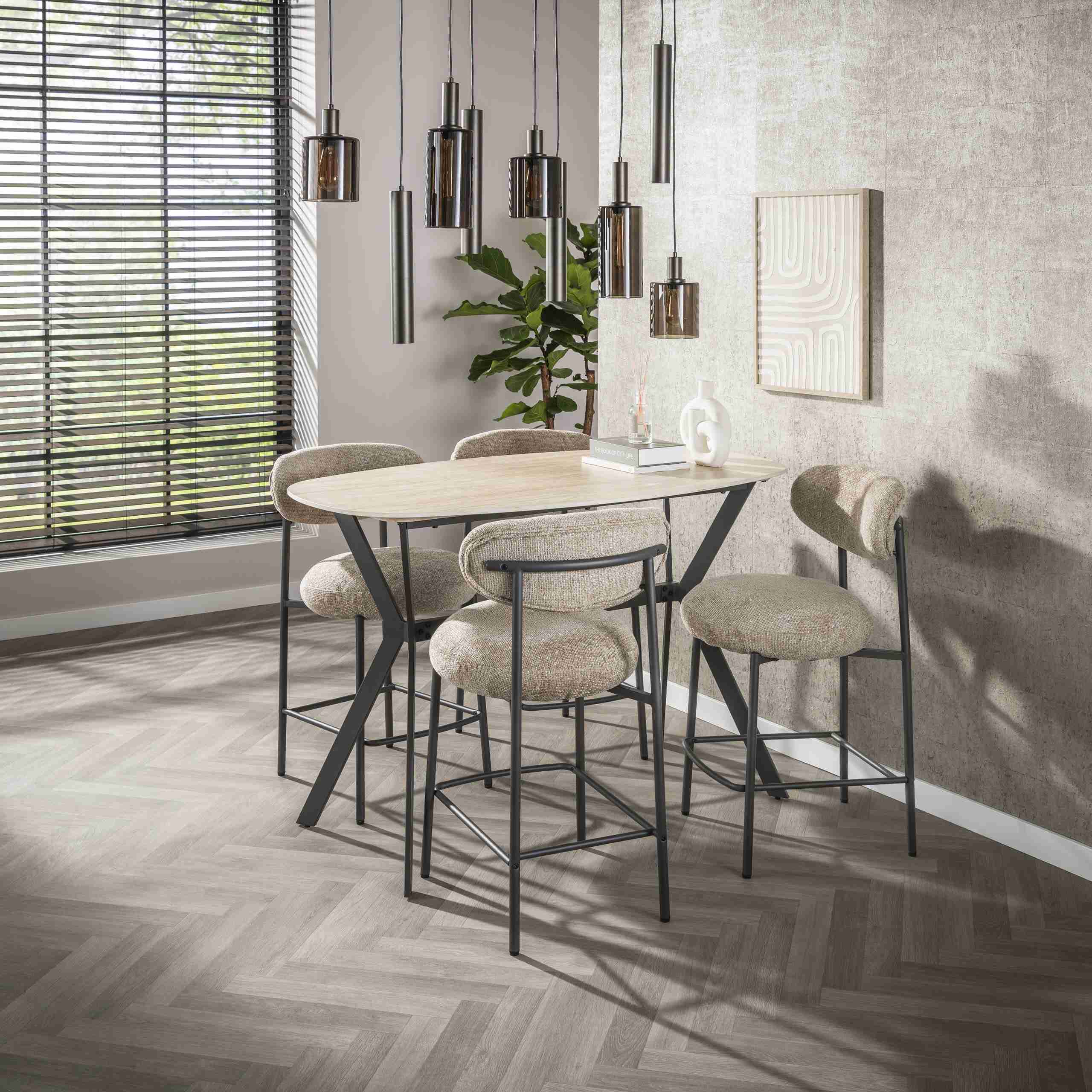 LifestyleFurn Bartafel Laycie Keramiek in Travertin-look, 140 x 75cm - Beige - Ovaal