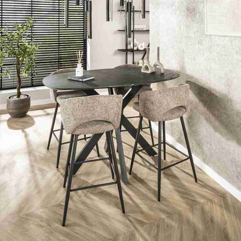 LifestyleFurn Deens Ovale Bartafel Kora Keramiek look, 140 x 80cm - 3D zwart bruin - Ovaal
