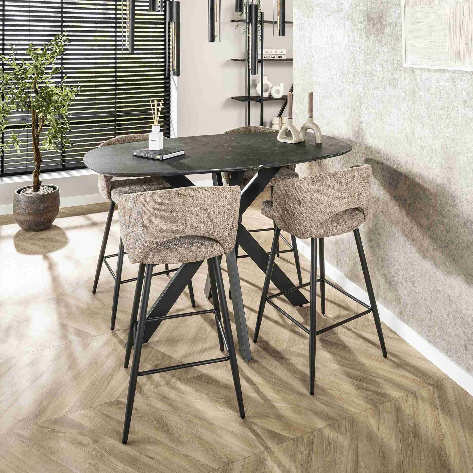 LifestyleFurn Deens Ovale Bartafel Kora Keramiek look, 140 x 80cm - 3D zwart bruin - Ovaal