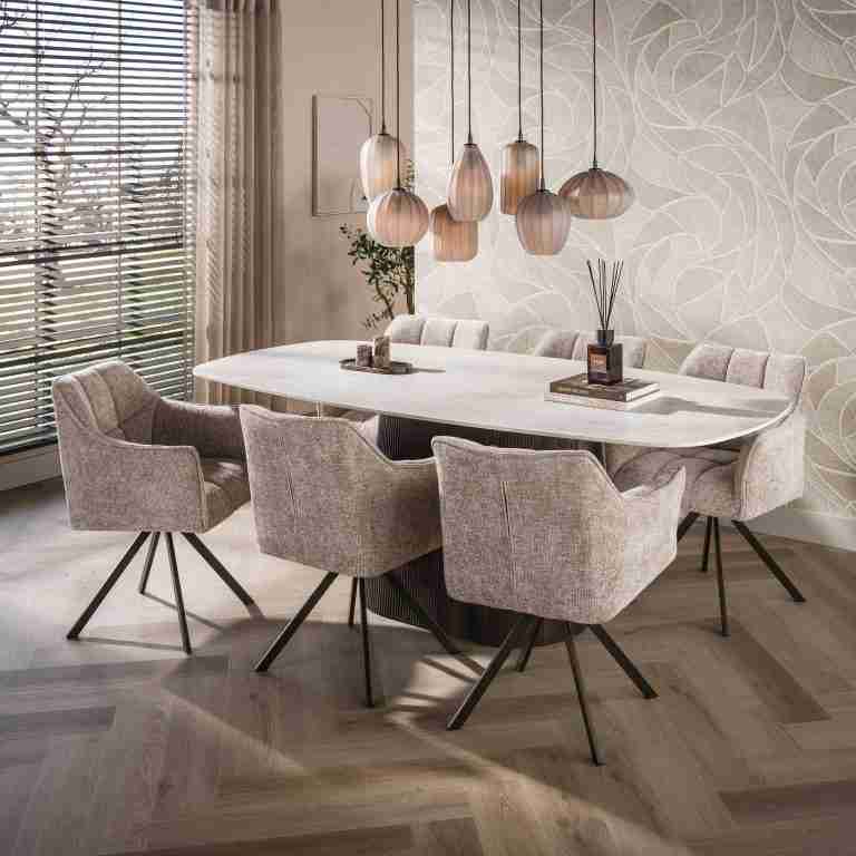 LifestyleFurn Deens Ovale Eettafel Akai Keramiek in Taj Mahal-look, 215 x 105cm - Bruin - Ovaal