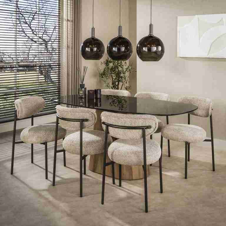 LifestyleFurn Deens Ovale Eettafel Kely Brons glas, 180 x 90cm - Bruin - Ovaal