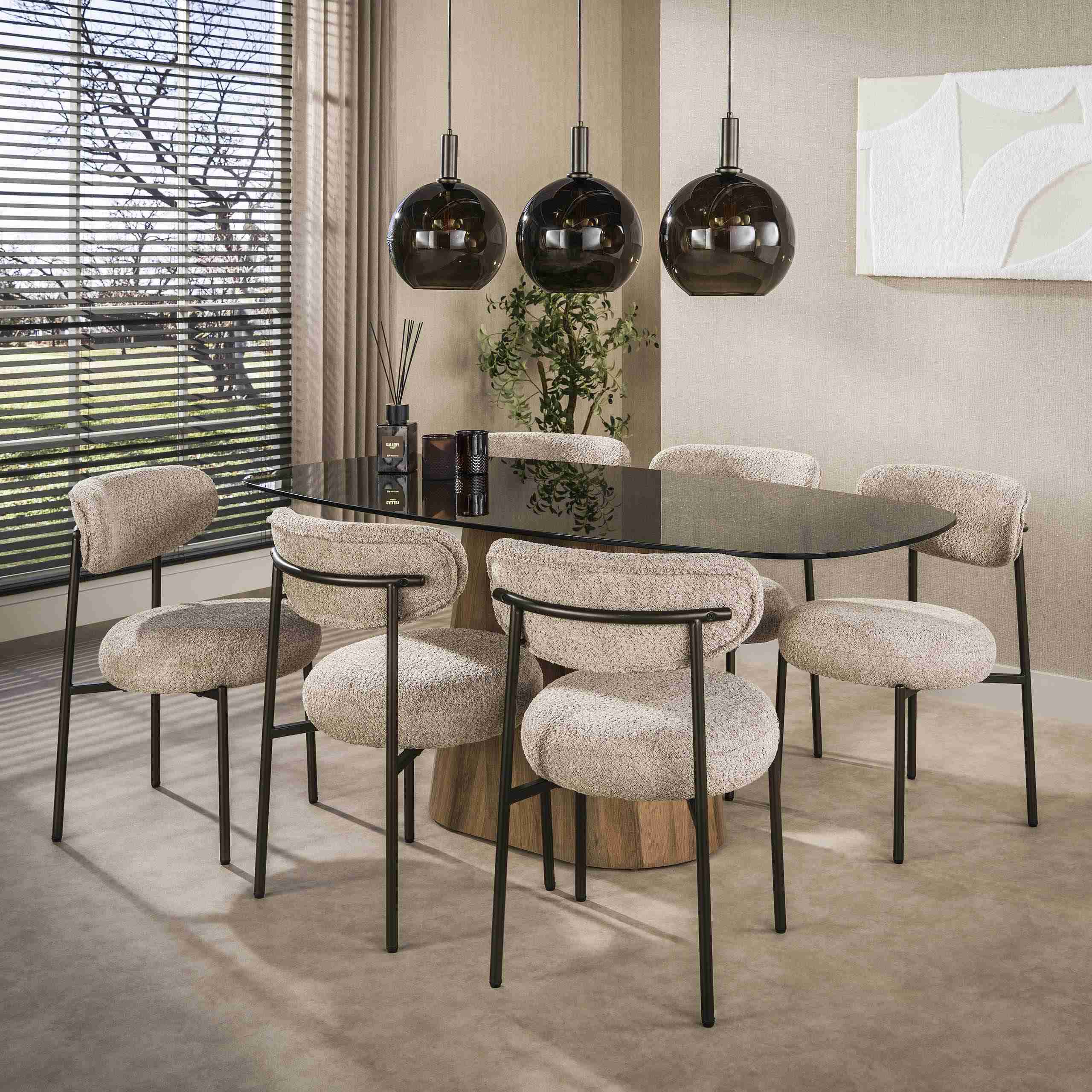 LifestyleFurn Deens Ovale Eettafel Kely Brons glas, 180 x 90cm - Bruin - Ovaal