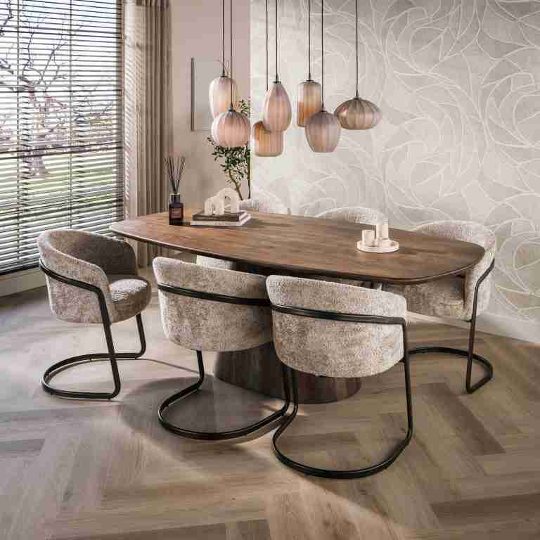 LifestyleFurn Deens Ovale Eettafel Marlise Acaciahout, 215 x 105cm - Bruin - Ovaal