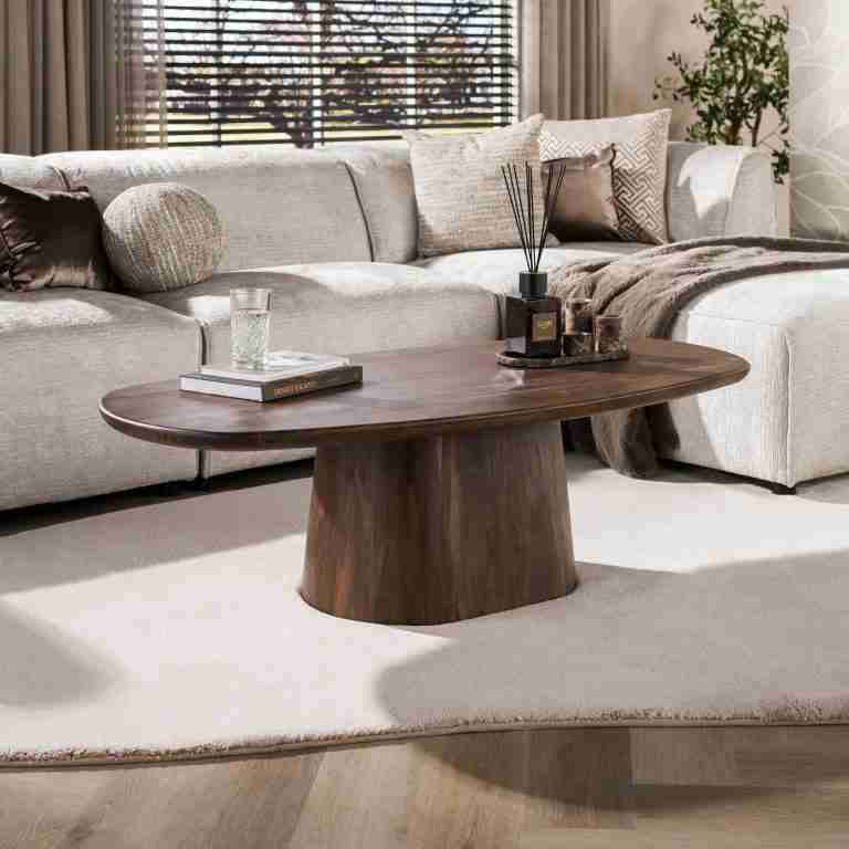 LifestyleFurn Deens Ovale Salontafel Marlise Acaciahout, 135 x 70cm - Bruin - Ovaal