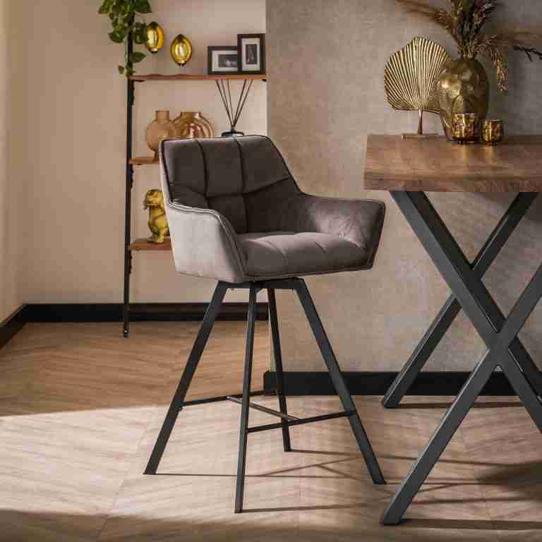 LifestyleFurn Draaibare Barstoel Thandie Velvet - Antraciet velours