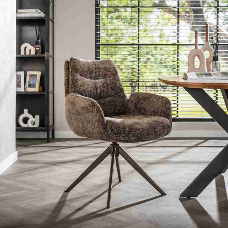 LifestyleFurn Draaibare Eetkamerstoel Kristee Chenille - Taupe/Bruin