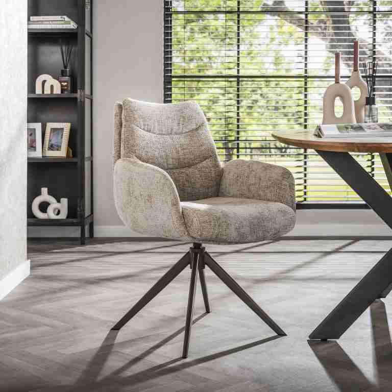 LifestyleFurn Draaibare Eetkamerstoel Kristee Chenille - Zand/Bruin