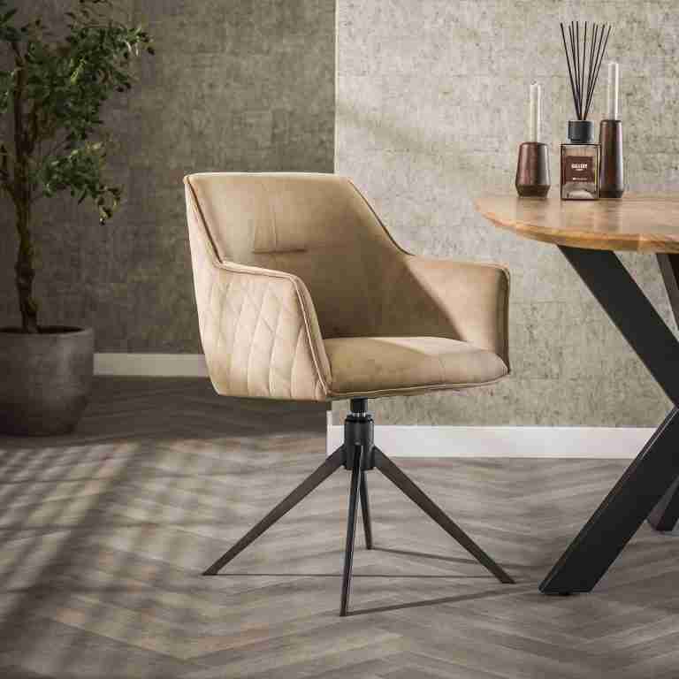 LifestyleFurn Draaibare Eetkamerstoel Lavonne Velvet - Champagne