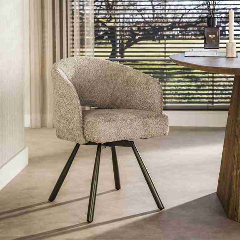 LifestyleFurn Draaibare Eetkamerstoel Shakemia Bouclé - Zand/Bruin