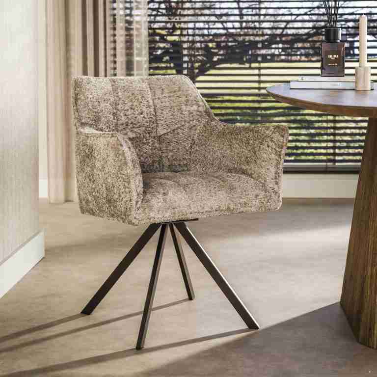 LifestyleFurn Draaibare Eetkamerstoel Thandie Alura stof - Zand/Bruin