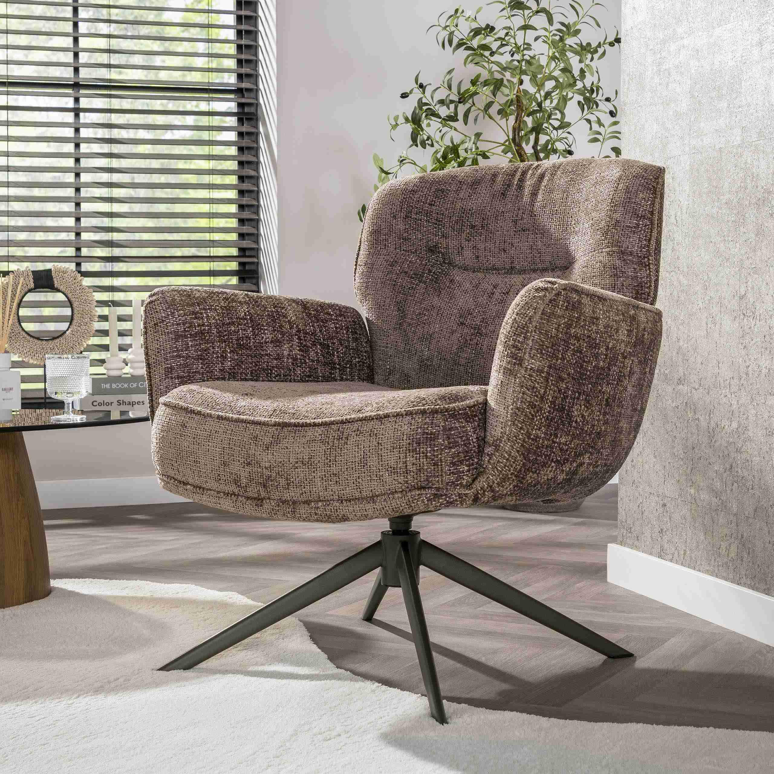 LifestyleFurn Draauifauteuil Laisa Chenille - Champagne/Bruin