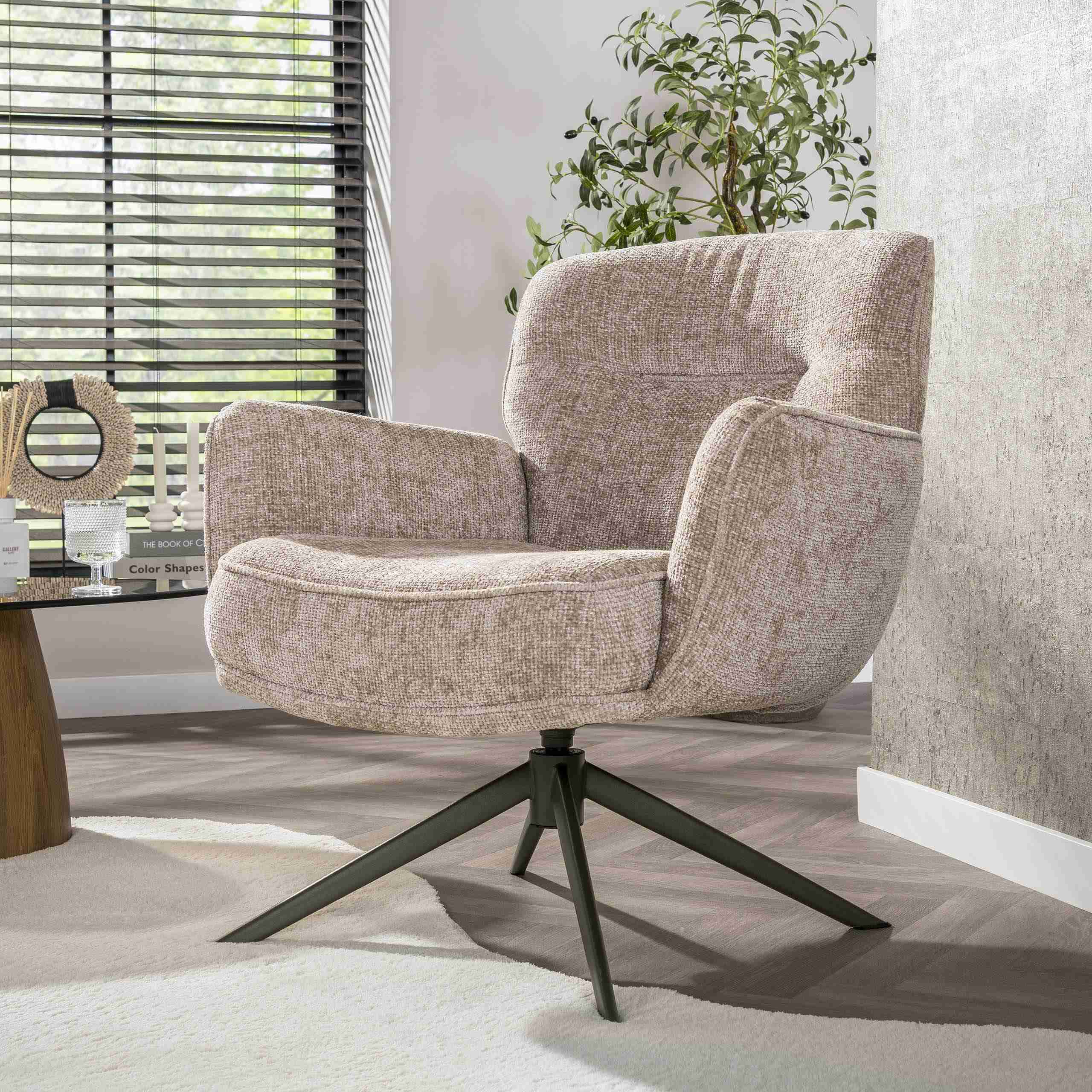 LifestyleFurn Draauifauteuil Laisa Chenille - Zand/Bruin