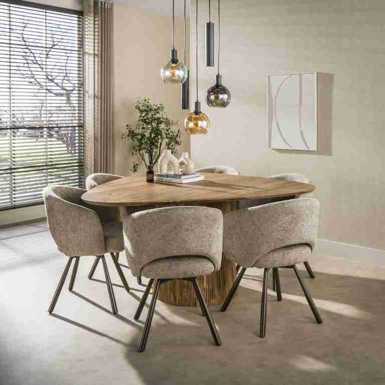 LifestyleFurn Driehoekige Eettafel Sharmila Mangohout, 150 x 150cm - Bruin