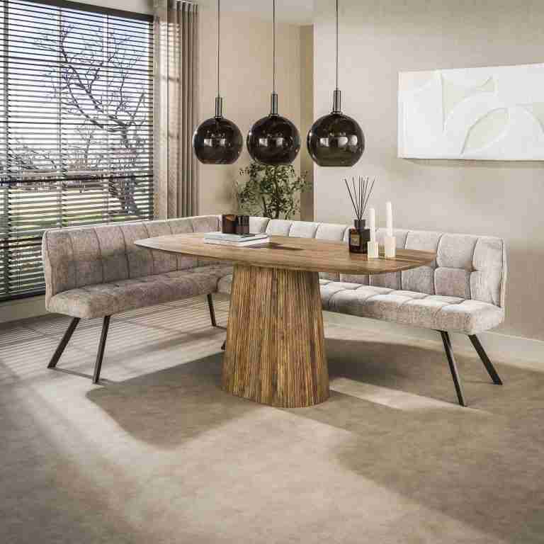 LifestyleFurn Eetkamerbank Thandie Hoven stof, Links - Zand/Bruin
