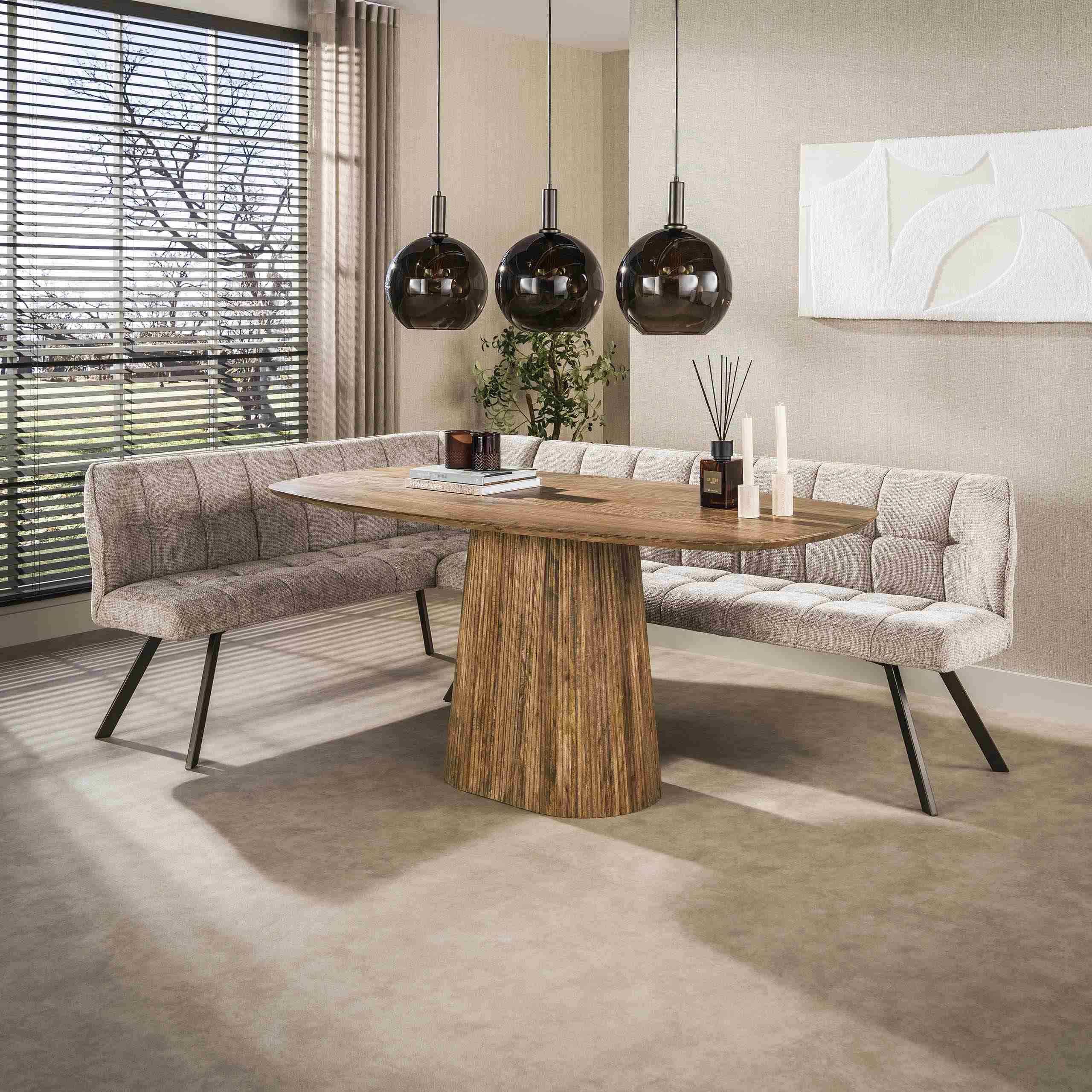 LifestyleFurn Eetkamerbank Thandie Hoven stof, Links - Zand/Bruin