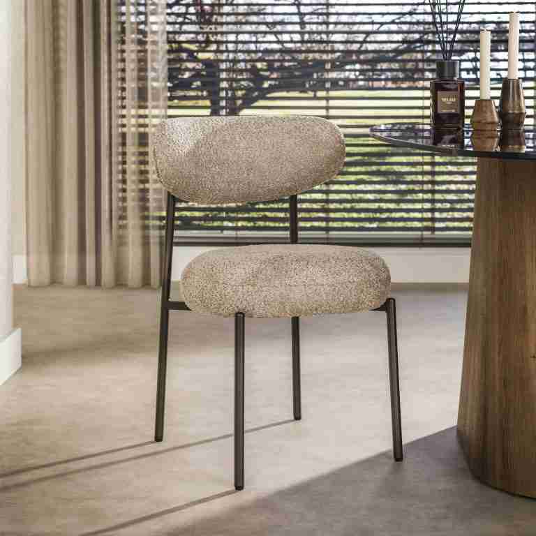 LifestyleFurn Eetkamerstoel Lawson Bouclé - Zand/Bruin