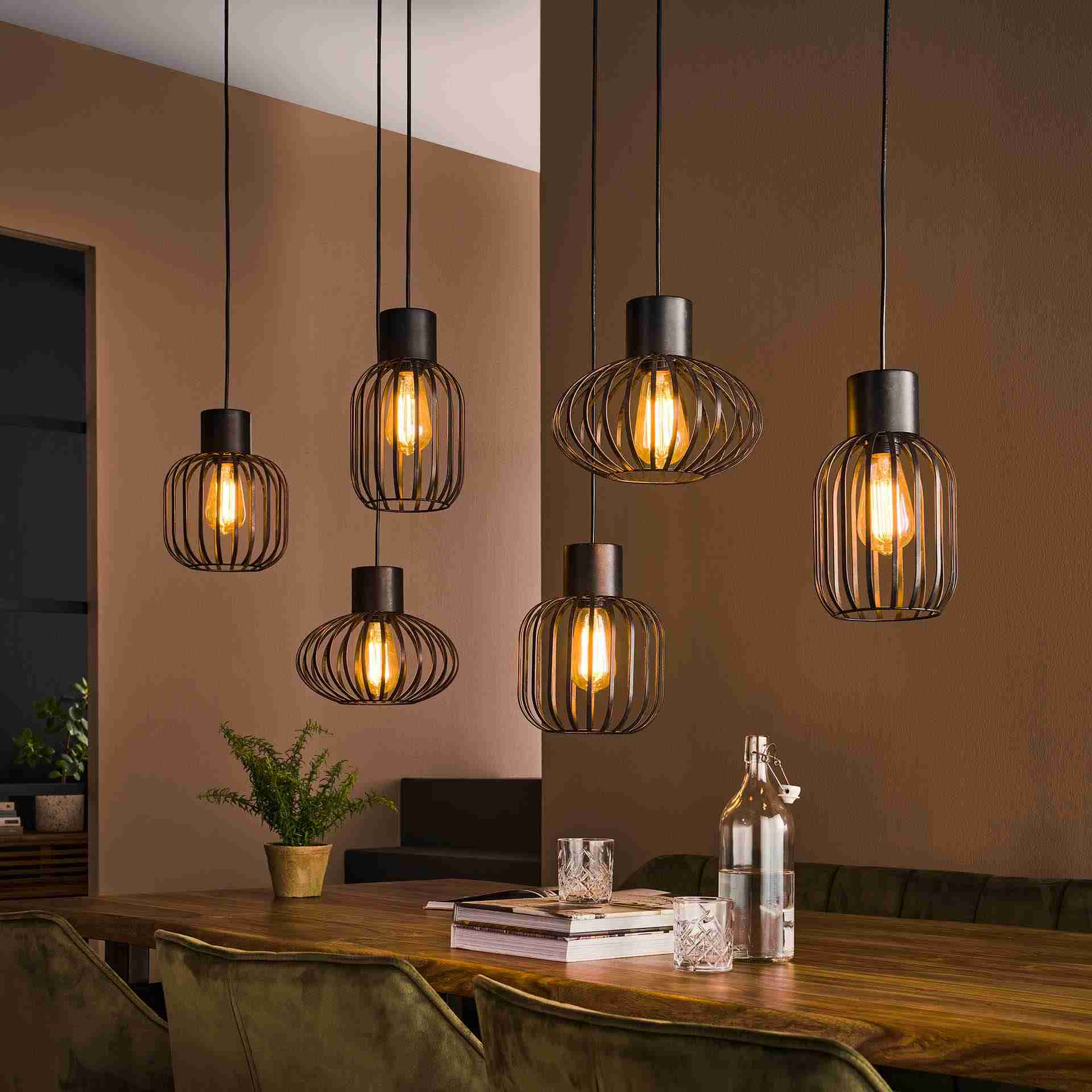 LifestyleFurn Hanglamp Alexandro 6-lamps, Metaal - Charcoal
