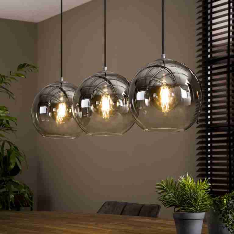 LifestyleFurn Hanglamp Bubble Shaded met 3 smoke-glas bollen - Zilver