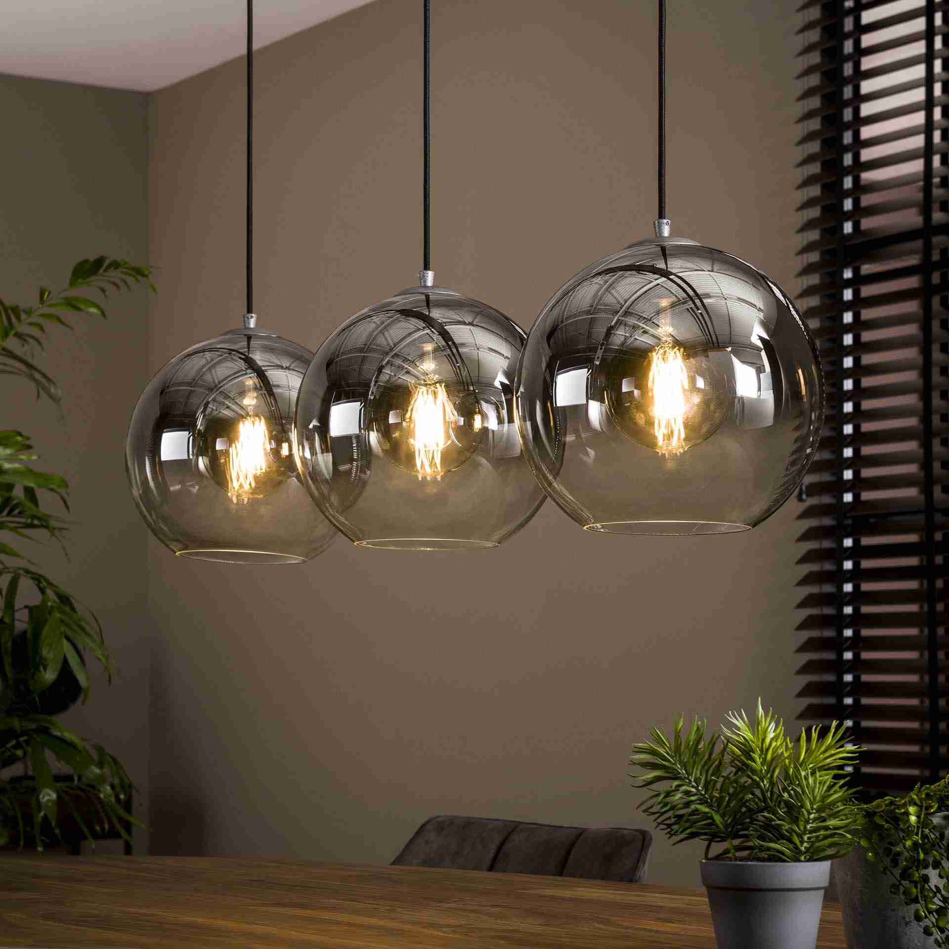 LifestyleFurn Hanglamp Bubble Shaded met 3 smoke-glas bollen - Zilver