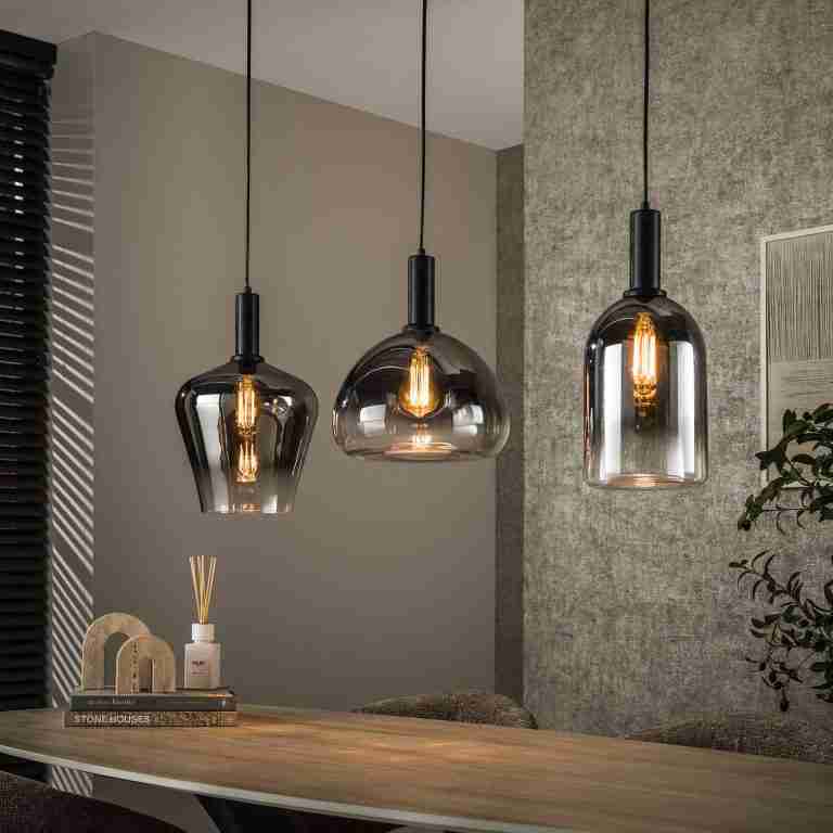 LifestyleFurn Hanglamp Cortne 3-lamps, Artic Black finish - Artic zwart