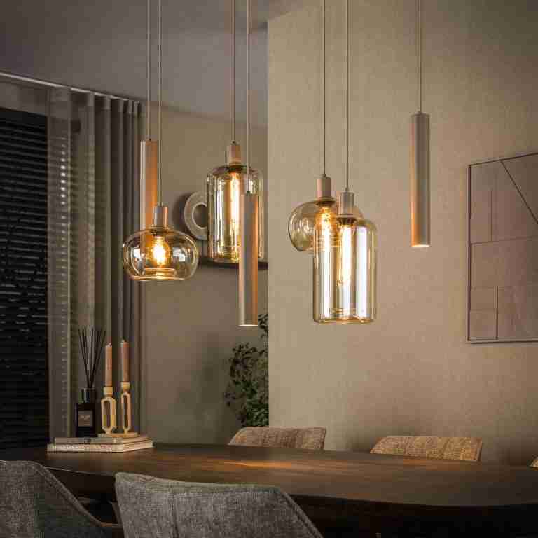 LifestyleFurn Hanglamp Faiga Glas en beige metaal, 4+3-lamps