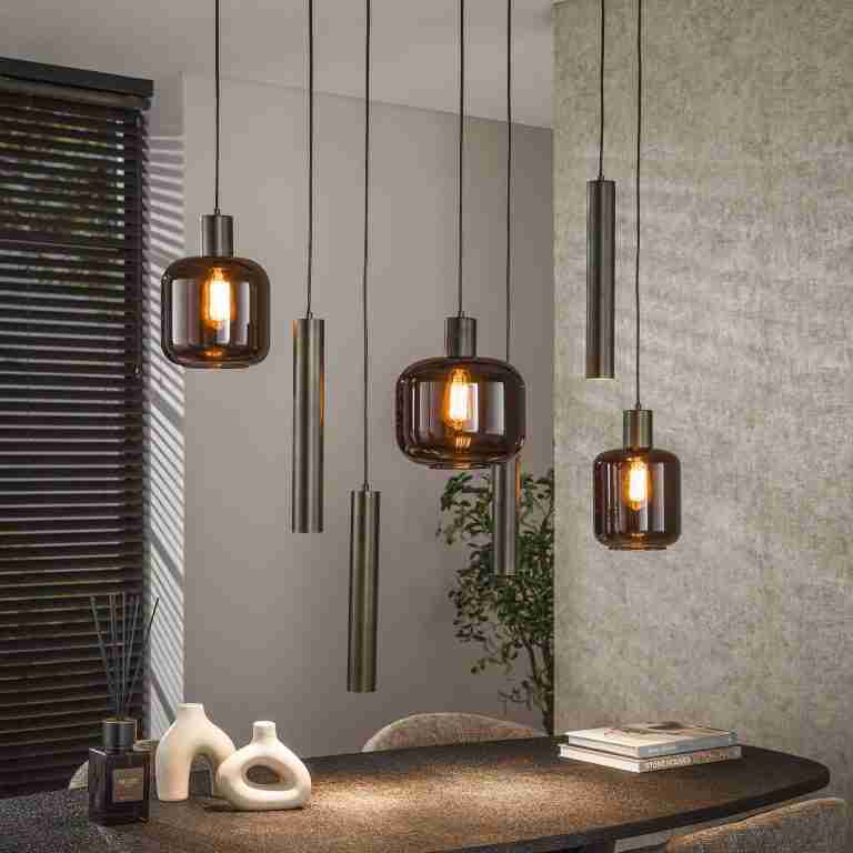 LifestyleFurn Hanglamp Gill 4+3-lamps - Sienna brown