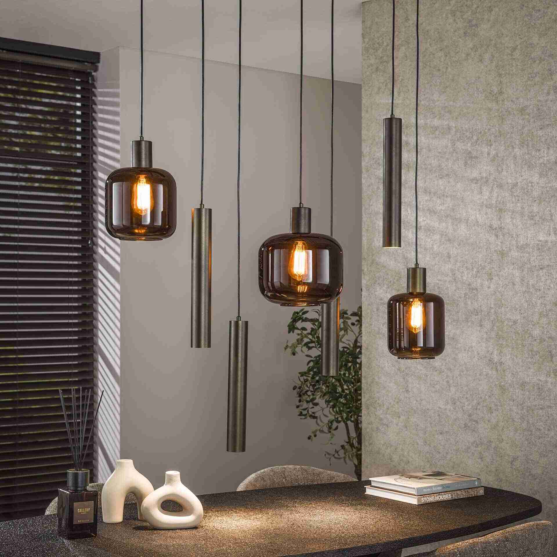 LifestyleFurn Hanglamp Gill 4+3-lamps - Sienna brown