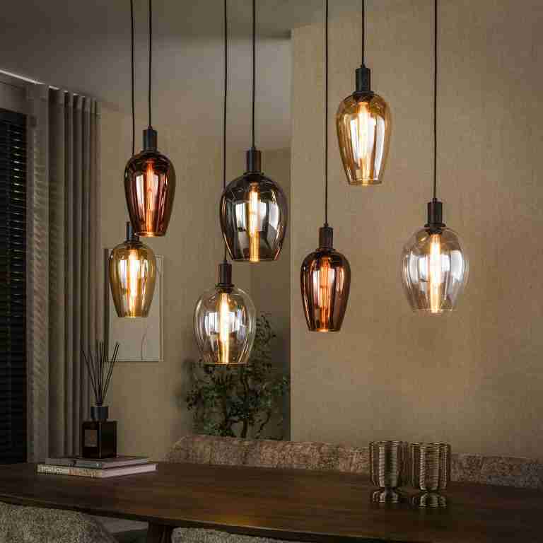 LifestyleFurn Hanglamp Ilda Glas, 7-lamps - Bruin