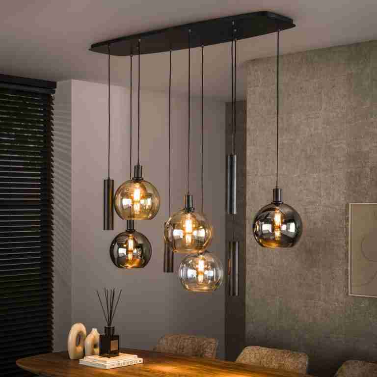 LifestyleFurn Hanglamp Janetta Glas en metaal, 5+4-lamps - Bruin