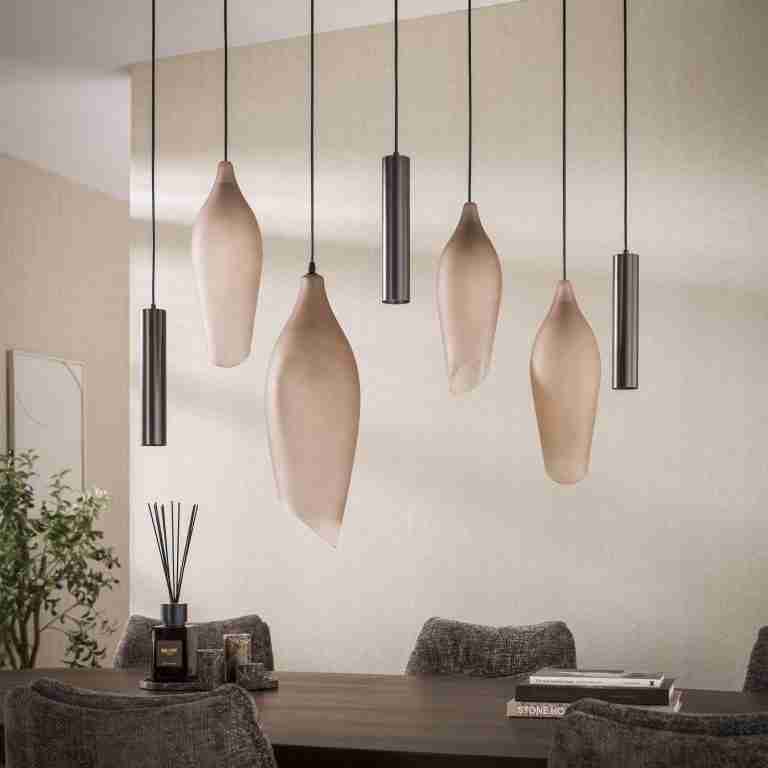 LifestyleFurn Hanglamp Luvia Frosted Glas, 4+3-lamps - Sienna Bruin